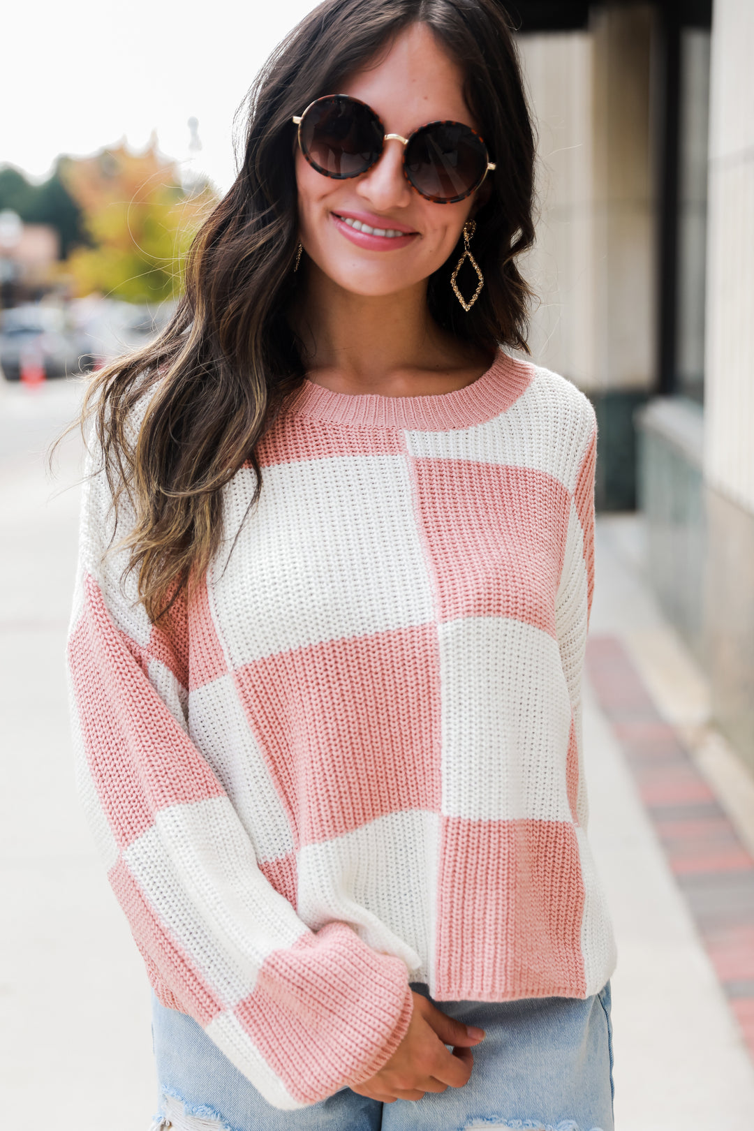 blush Checkered Sweater