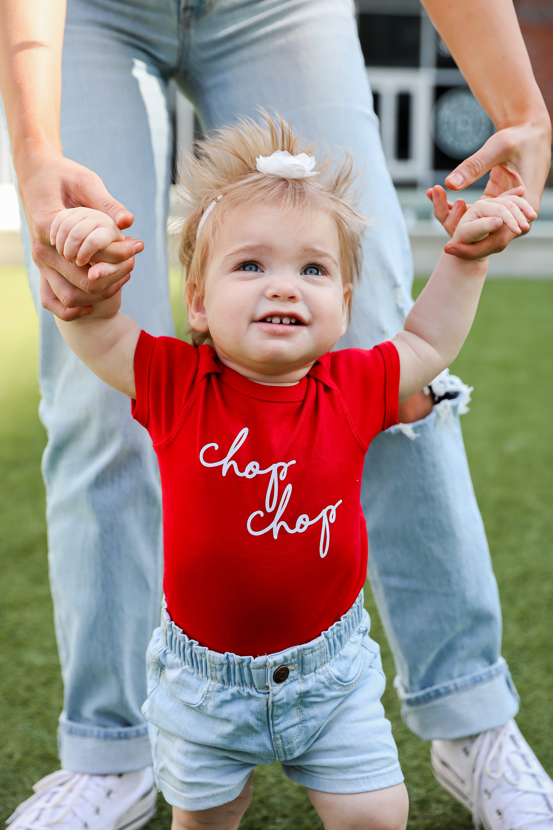 Red Chop Chop Script Onesie