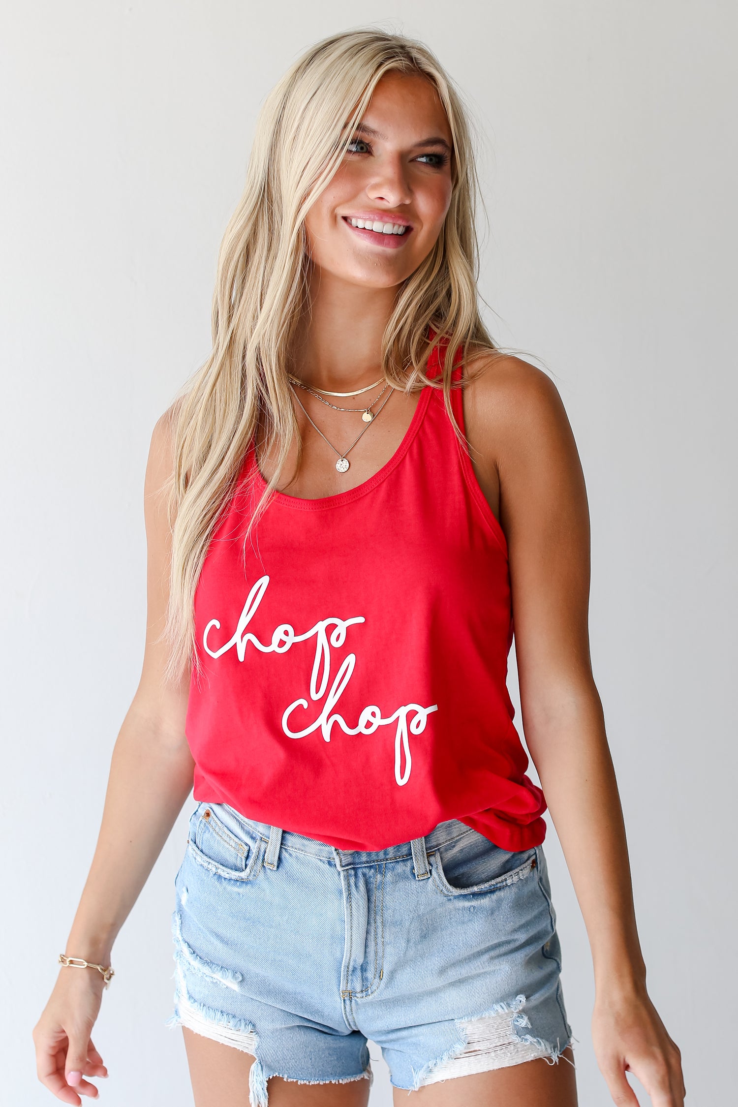 Red Chop Chop Tank on model