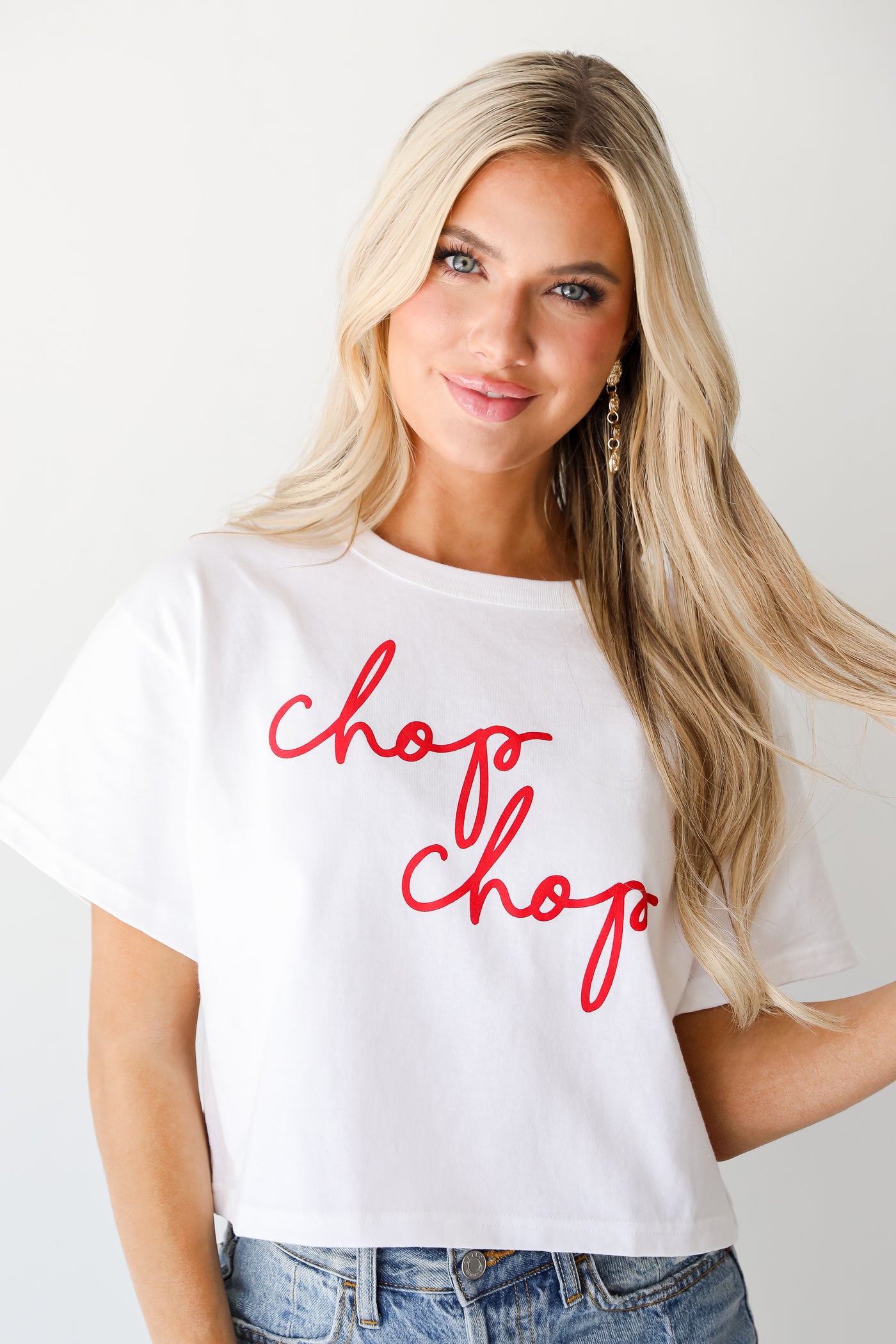 White Chop Chop Cropped Tee front view