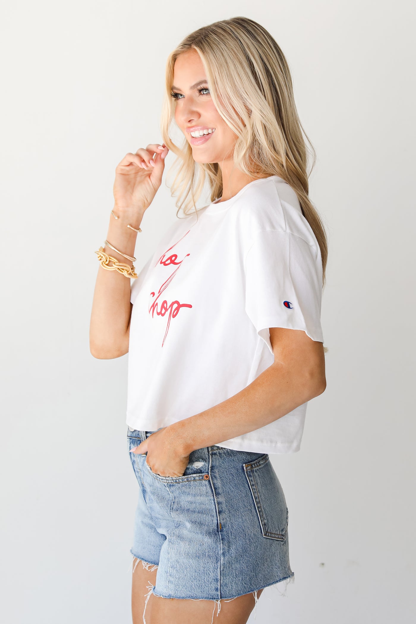 White Chop Chop Cropped Tee side view