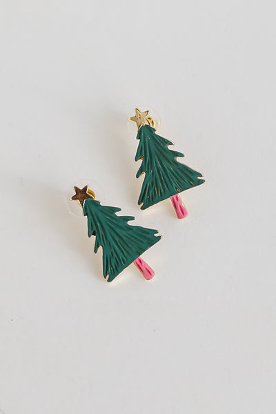 Green Christmas Tree Stud Earrings