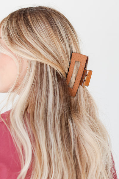 brown Quilted Acrylic Claw Hair Clip