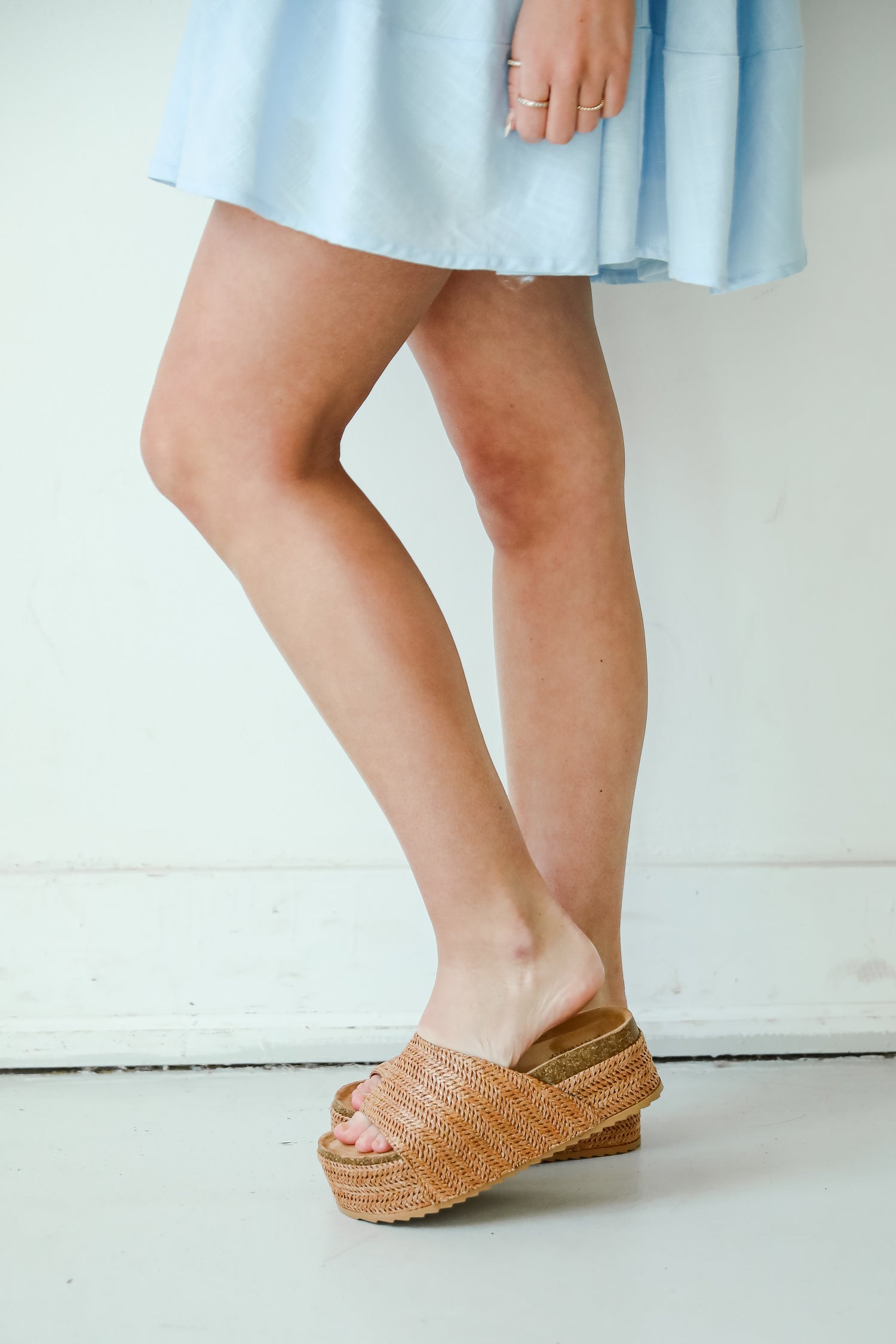 Cognac Straw Platform Slide Sandals Cute Sandals ShopDressUp