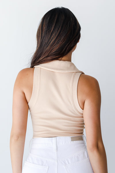 taupe Collared Bodysuit back view
