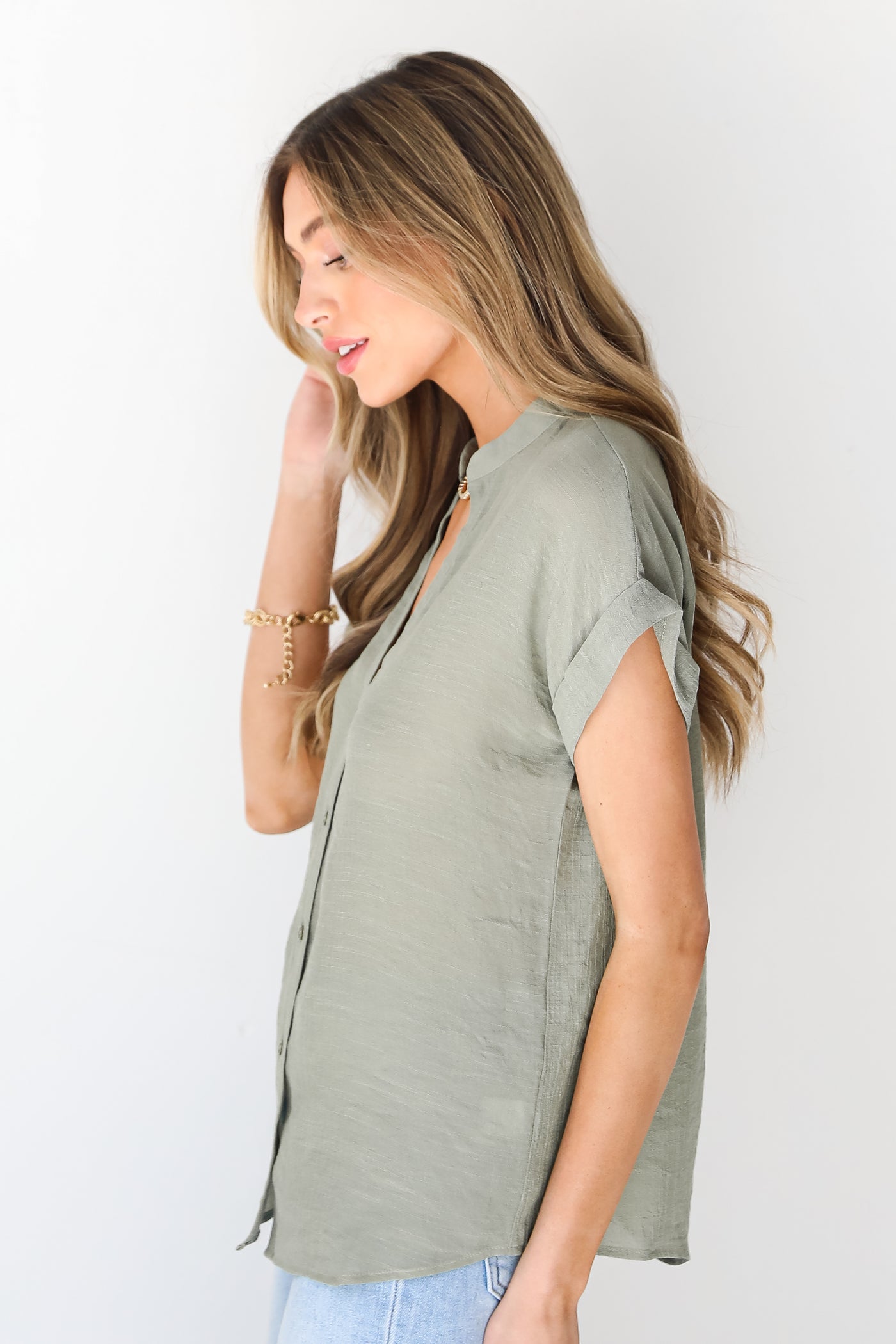 olive Blouse side view