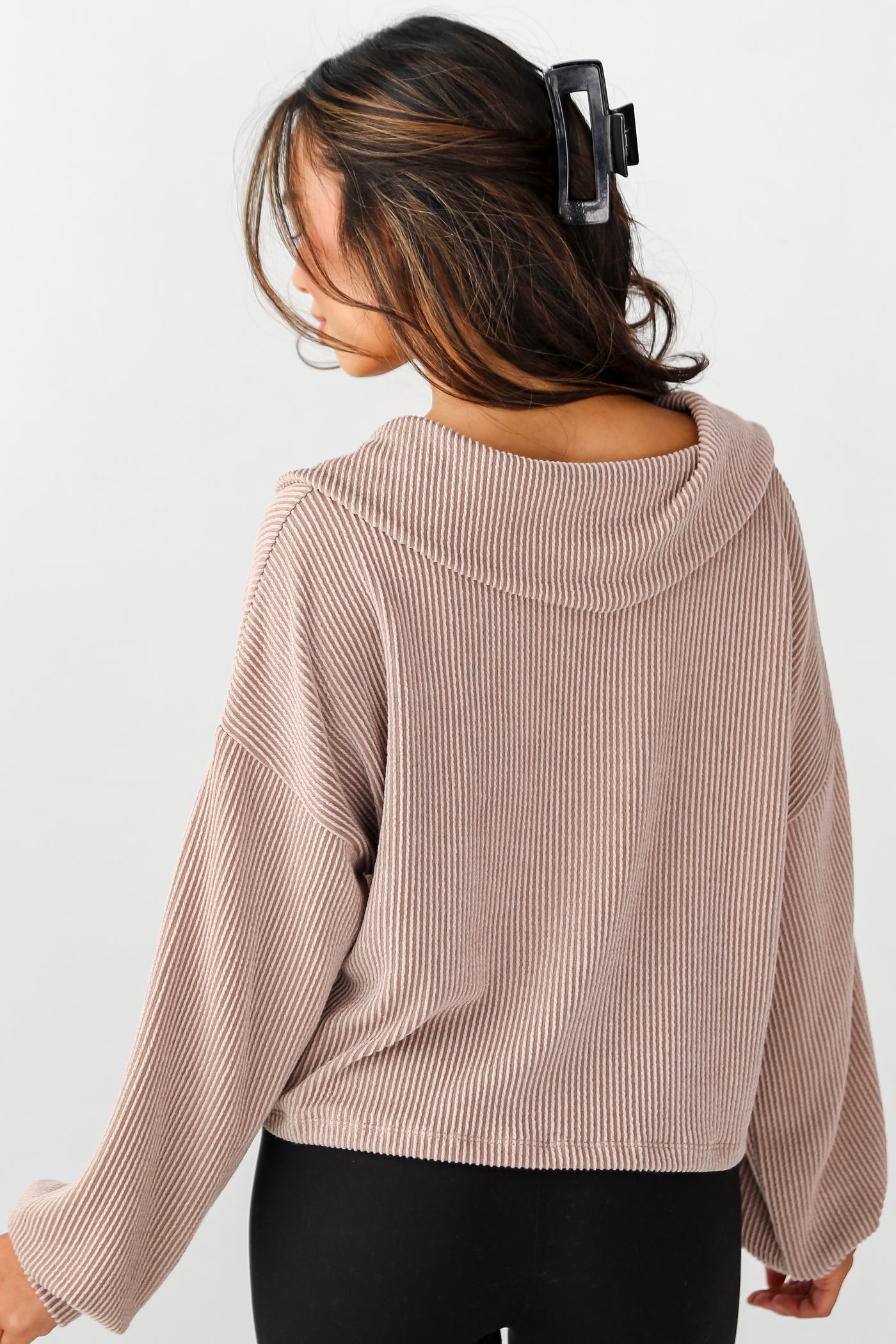 taupe Collared Corded Top back view