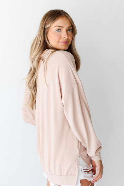 taupe Corded Collared Pullover side view