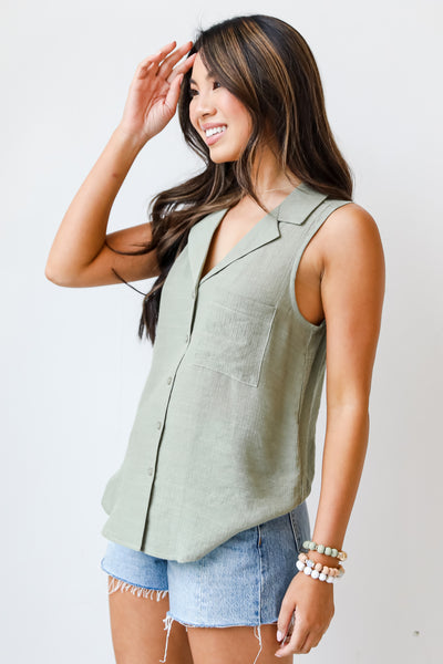 olive Collared Button-Up Tank side view