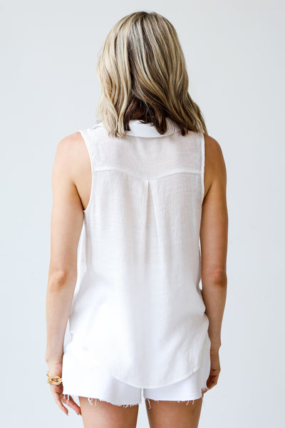 white Collared Button-Up Tank back view