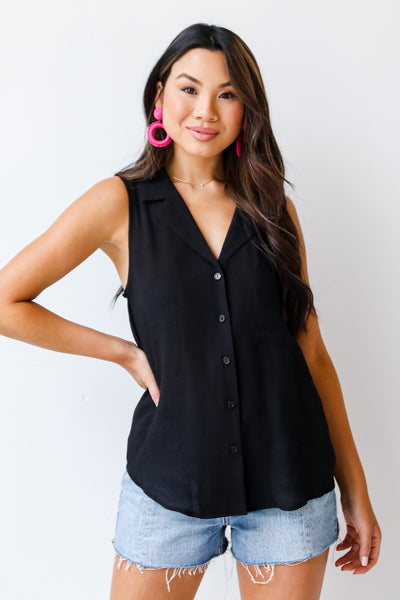 black Collared Button-Up Tank