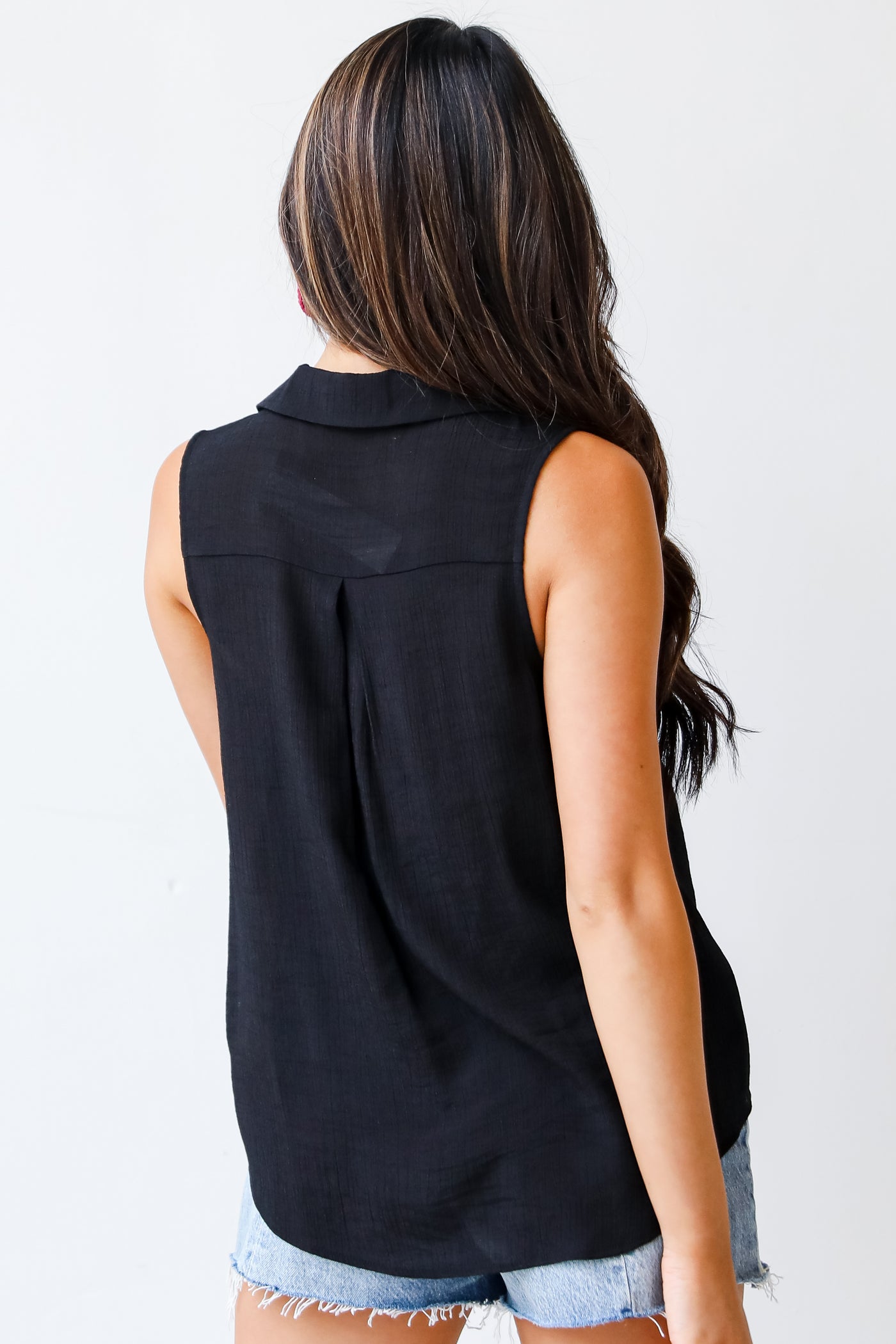 black Collared Button-Up Tank back view