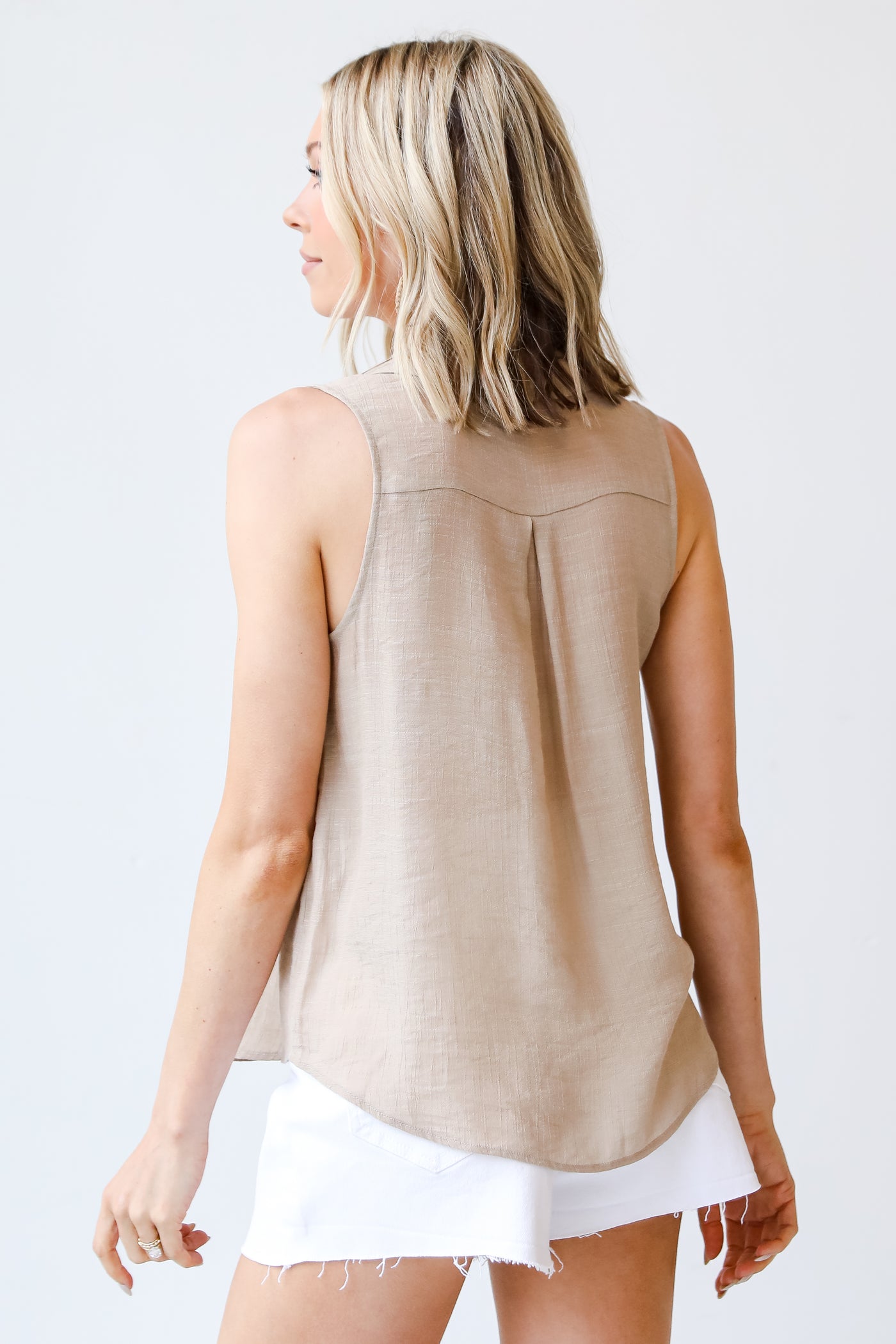 taupe Collared Button-Up Tank back view