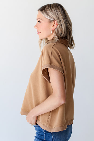 mocha Collared Top side view