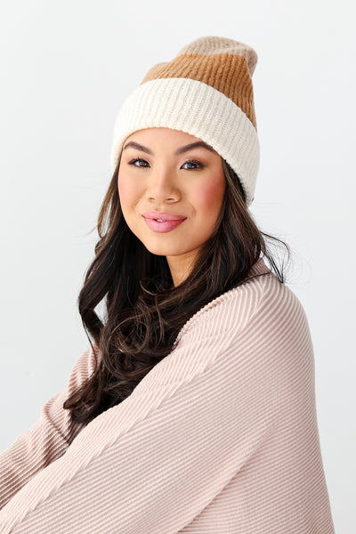 brown Beanie on dress up model