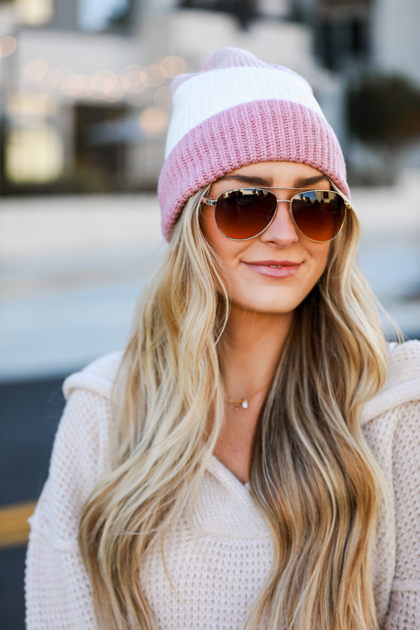 pink color block Beanie