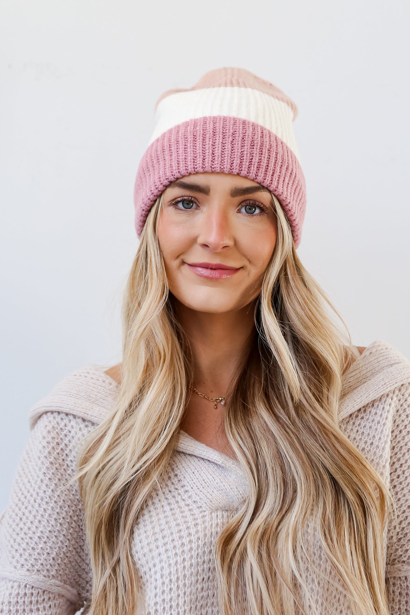pink Beanie front view