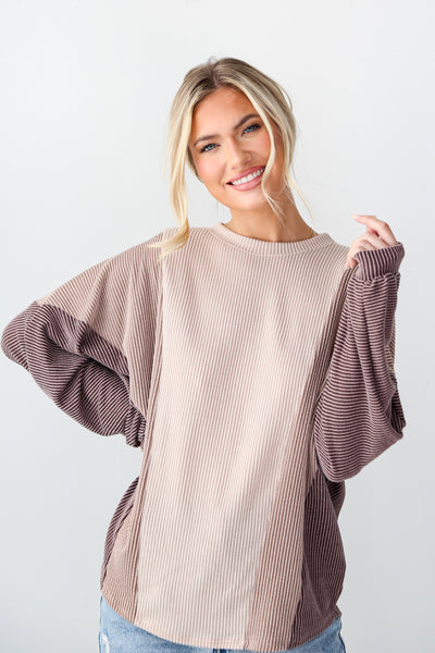 brown Oversized Color Block Corded Top front view