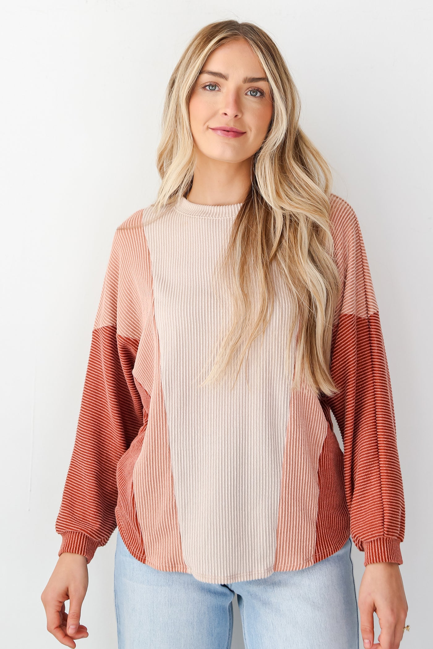 rust Oversized Color Block Corded Top front view