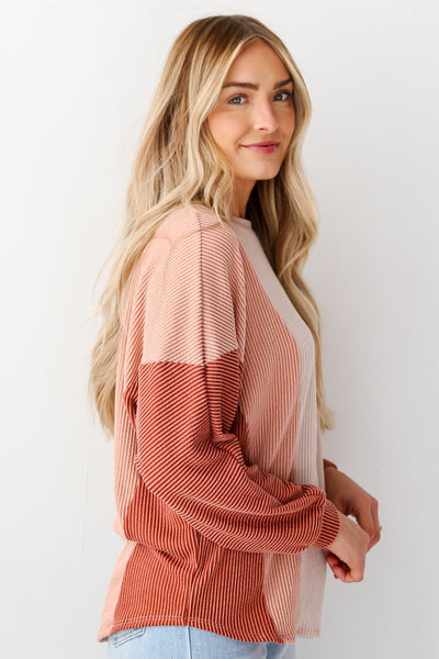 rust Oversized Color Block Corded Top side view