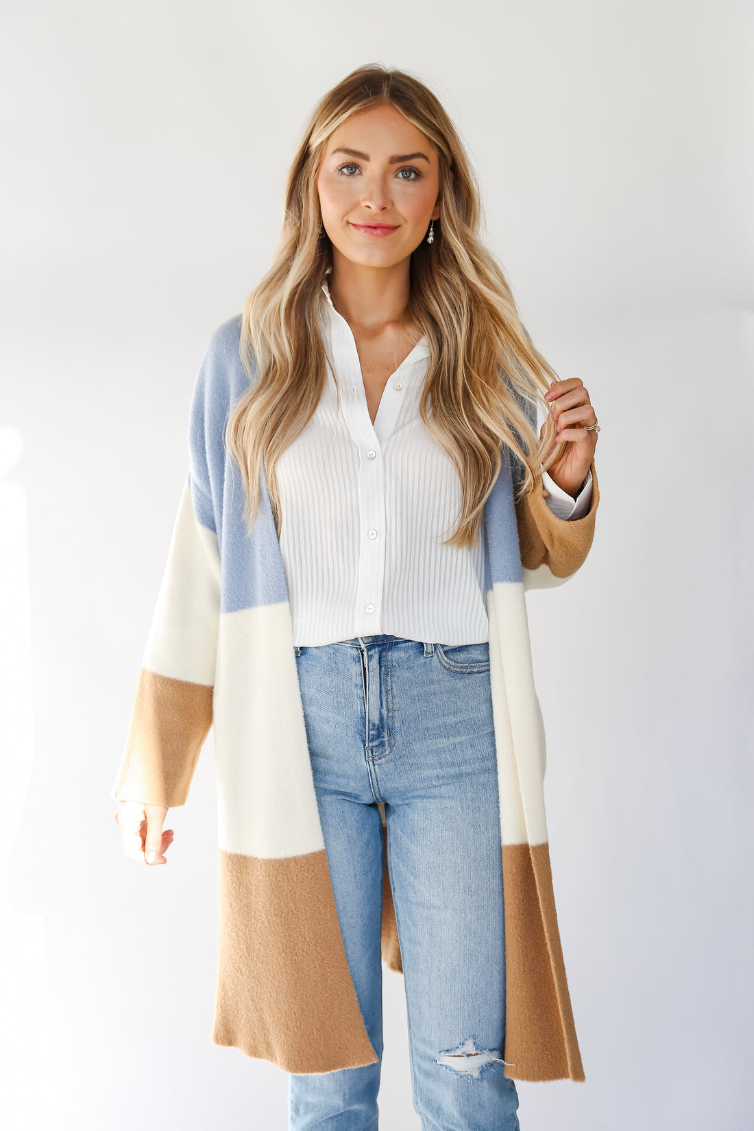 oversized Color Block Longline Cardigan
