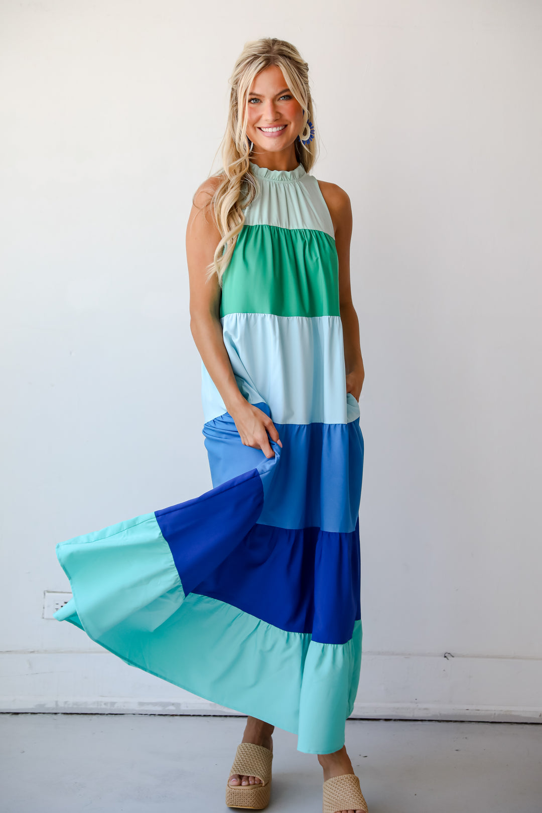 flowy Color Block Maxi Dress