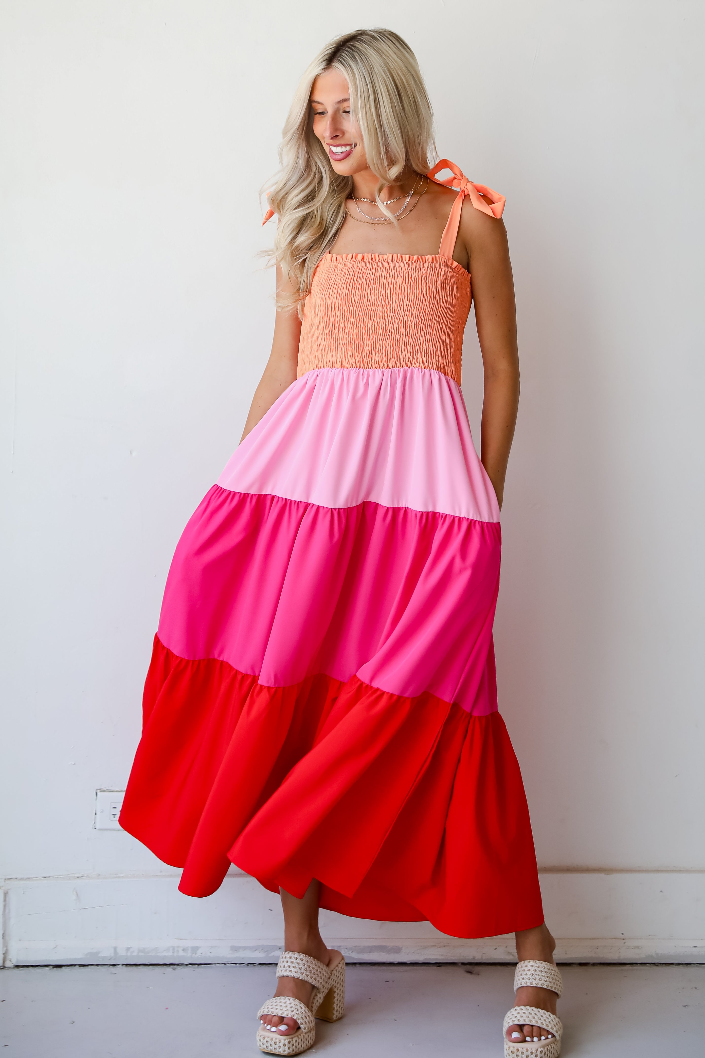 Pink Color Block Maxi Dress | Vacation Dresses | Dress Up