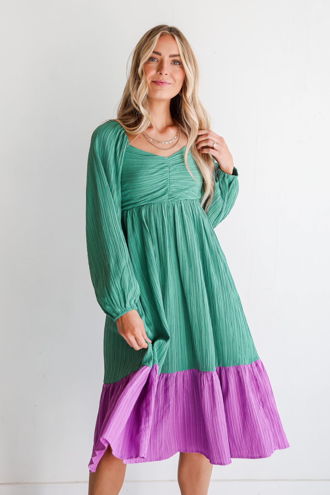 green Color Block Midi Dress