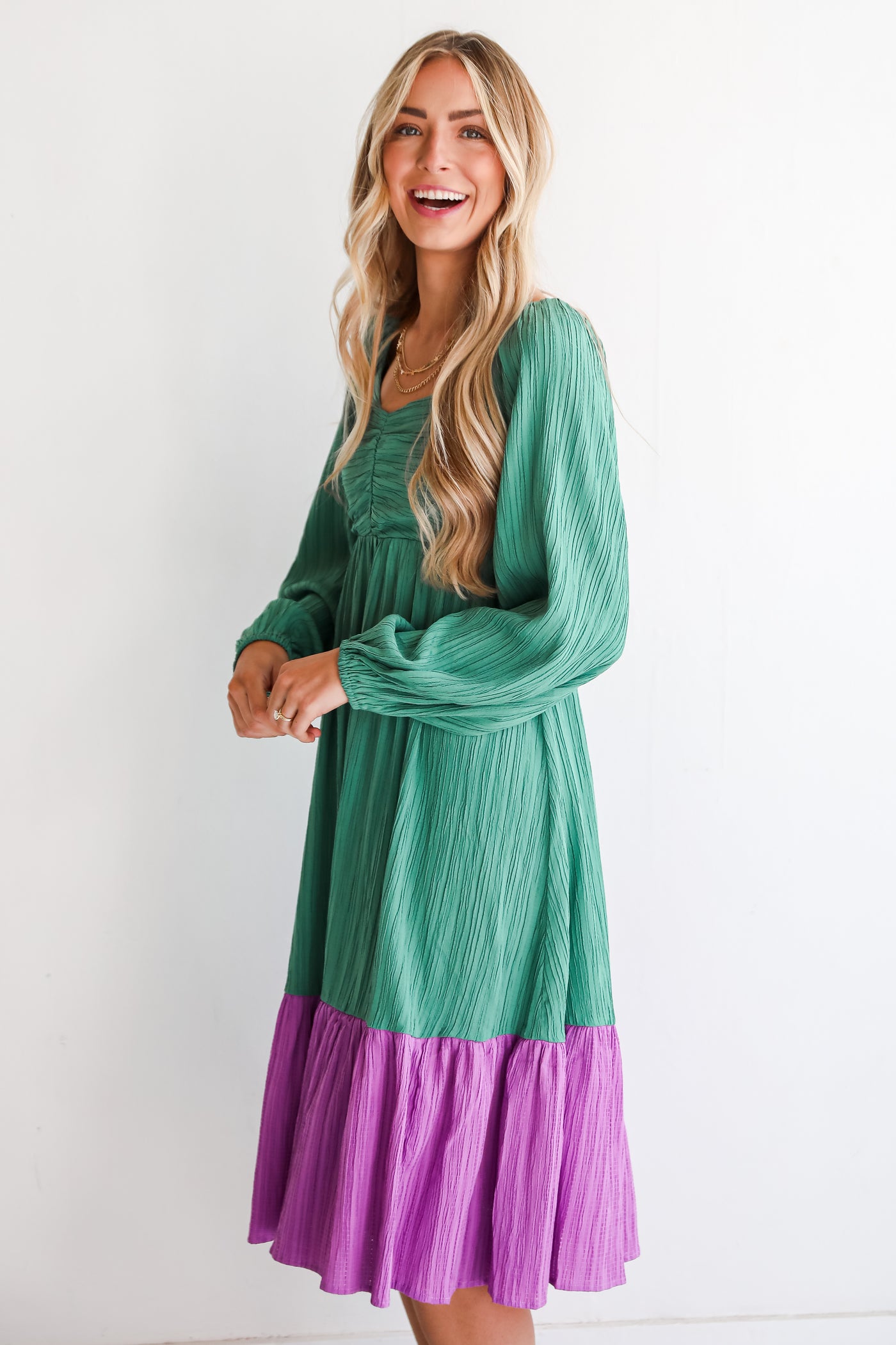 green Color Block Midi Dress for women