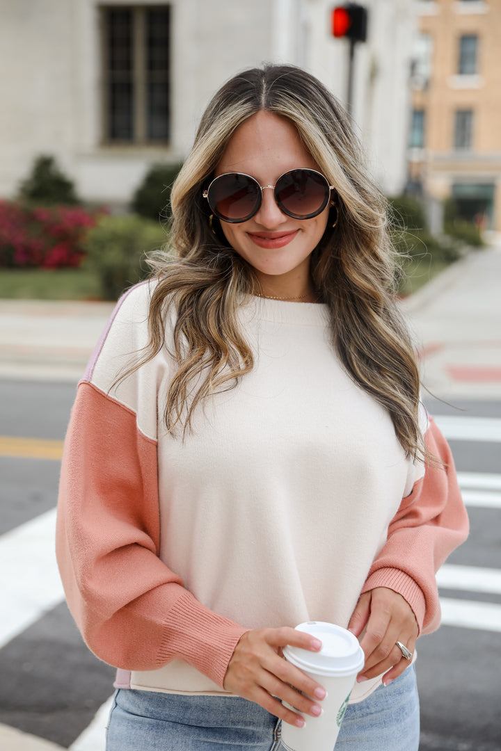 Complete Sophisticate Cream Color Block Sweater