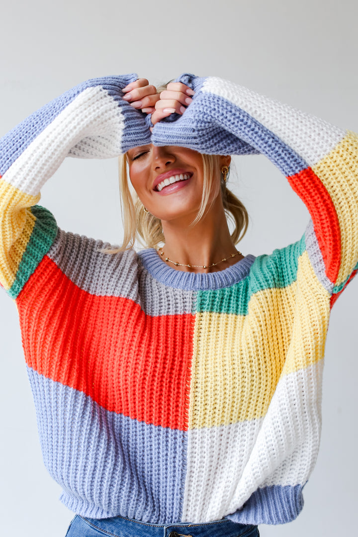 model wearing a Color Block Sweater