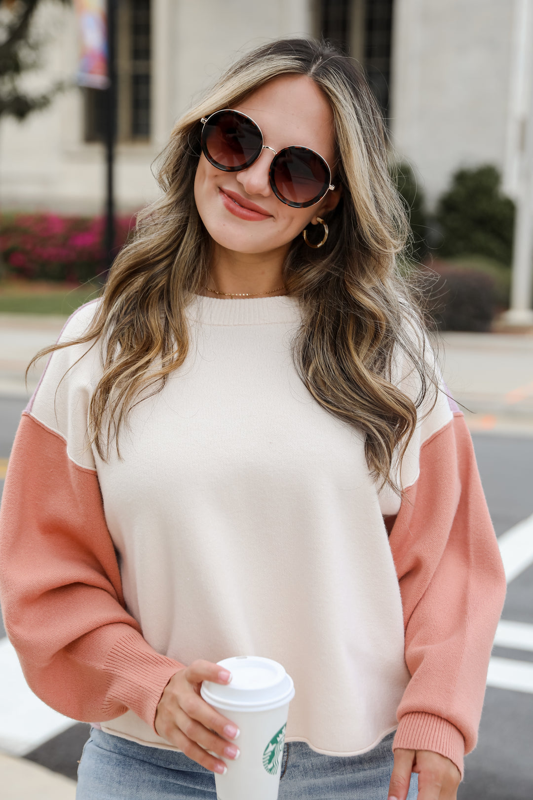 Complete Sophisticate Cream Color Block Sweater