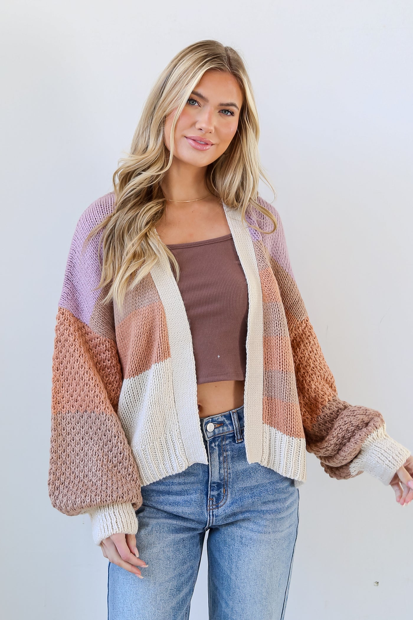 Color Block Oversized Sweater Cardigan front view