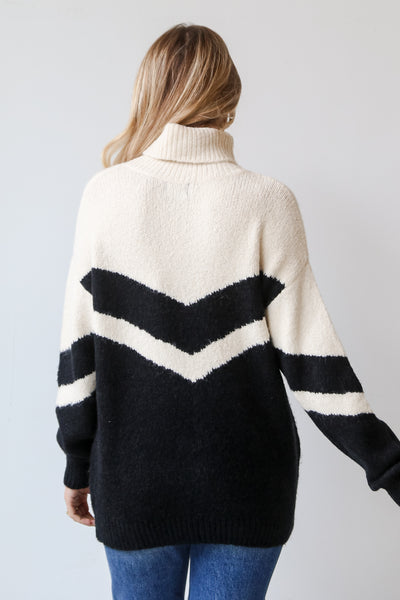 chevron Black Color Block Turtleneck Sweater