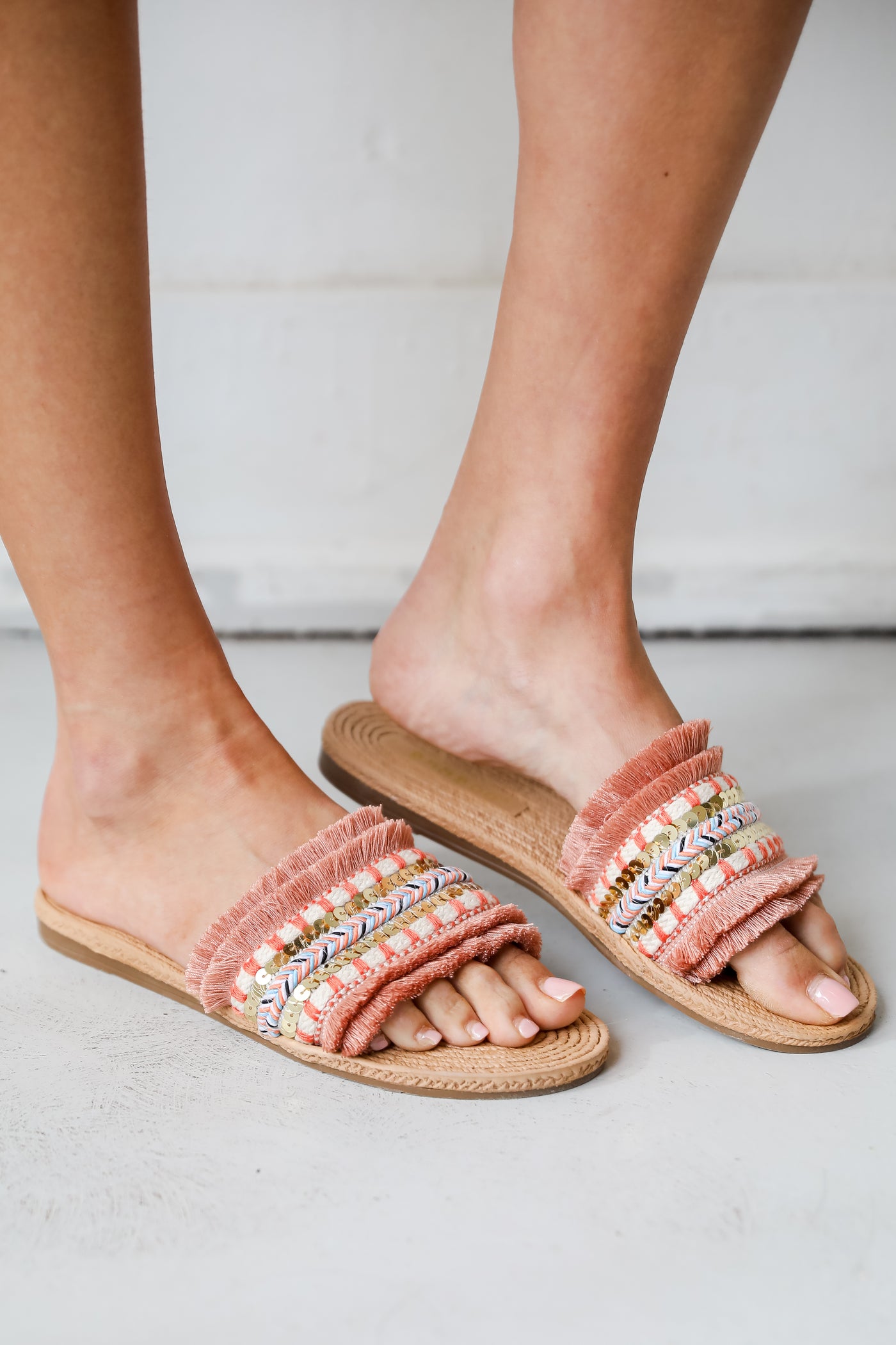 cute summer sandals Find Me Under The Palms Mauve Slide Sandals