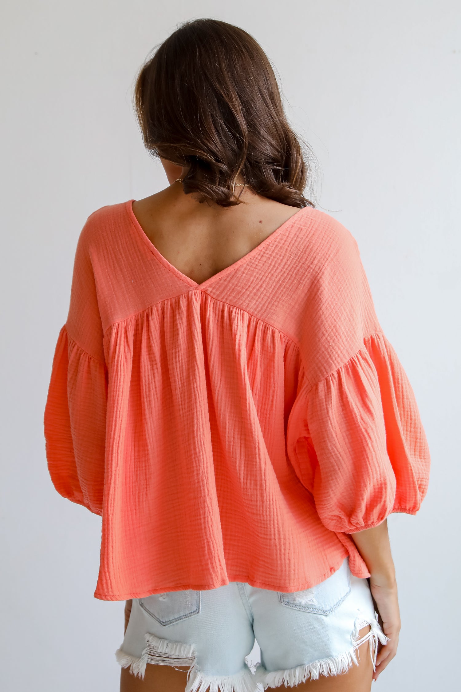 Coral Linen Babydoll Blouse