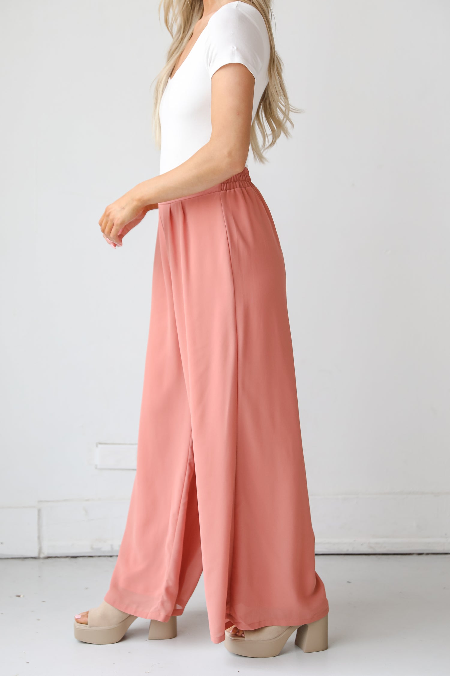 coral Wide Leg Pants side view