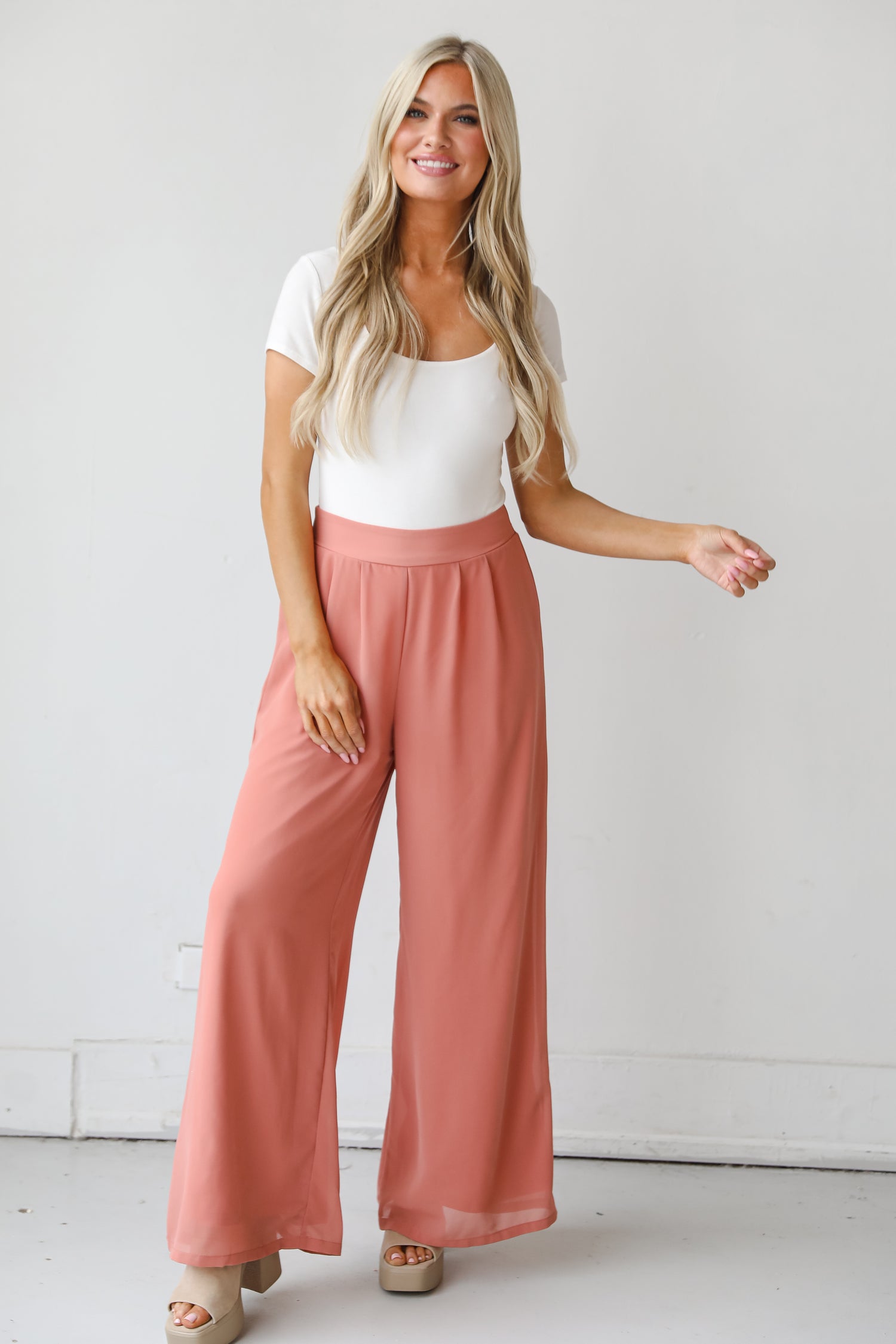 coral Wide Leg Pants front view
