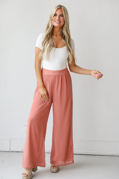 coral Wide Leg Pants front view