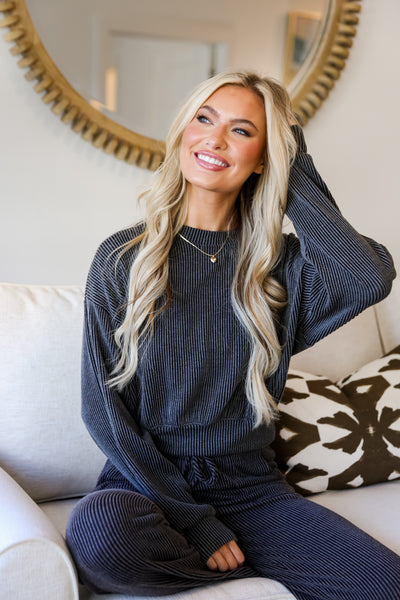 charcoal Cropped Corded Pullover