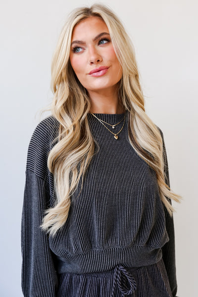 charcoal Cropped Corded Pullover