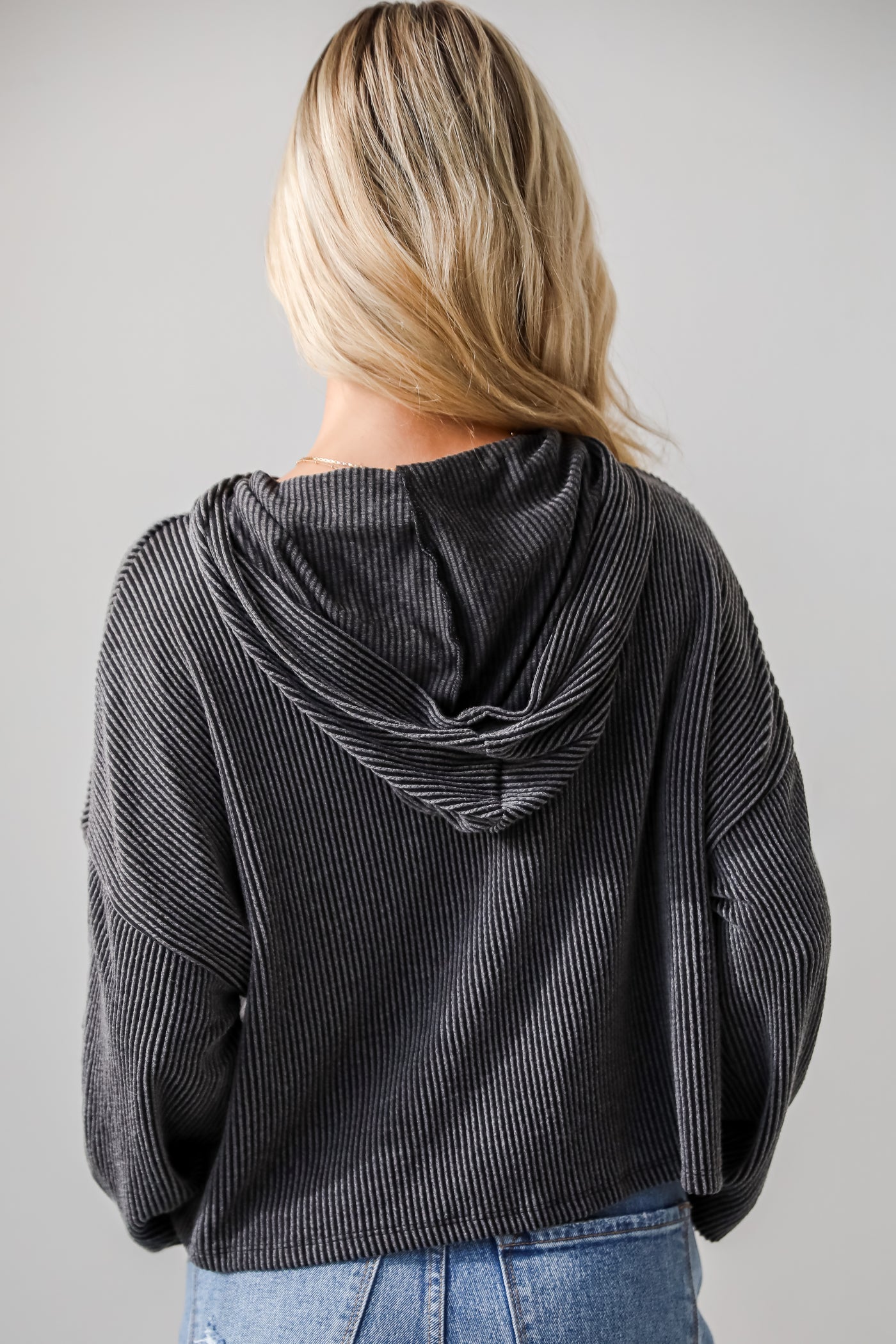 Charcoal Corded Cutout Cropped Hoodie for women