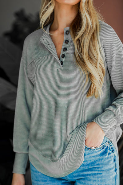 cute sage Corded Henley Top