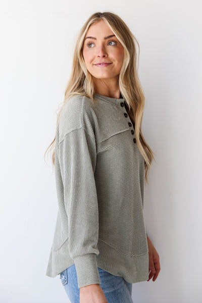 sage Corded Henley Top for women