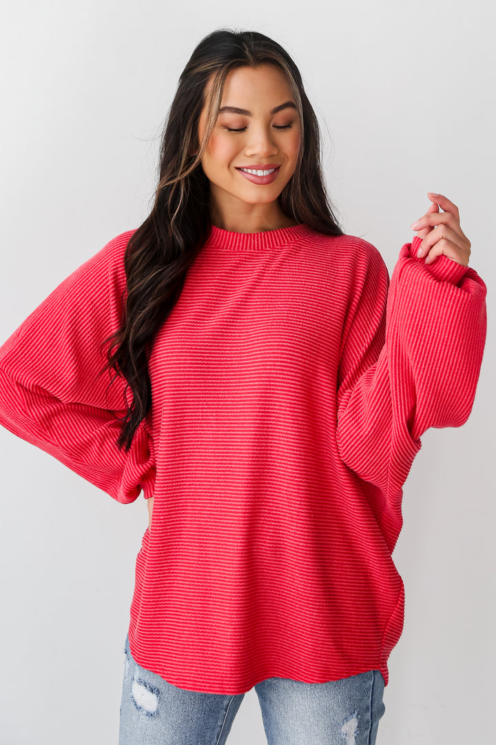 red Oversized Corded Top front view