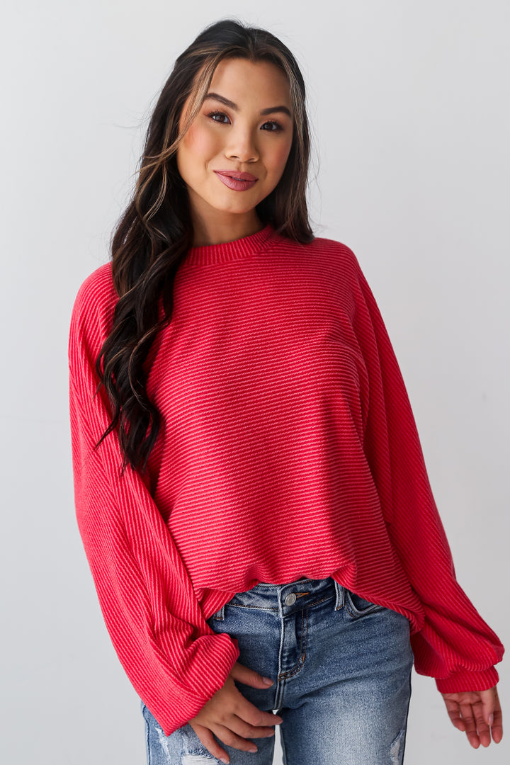 red Oversized Corded Top front view
