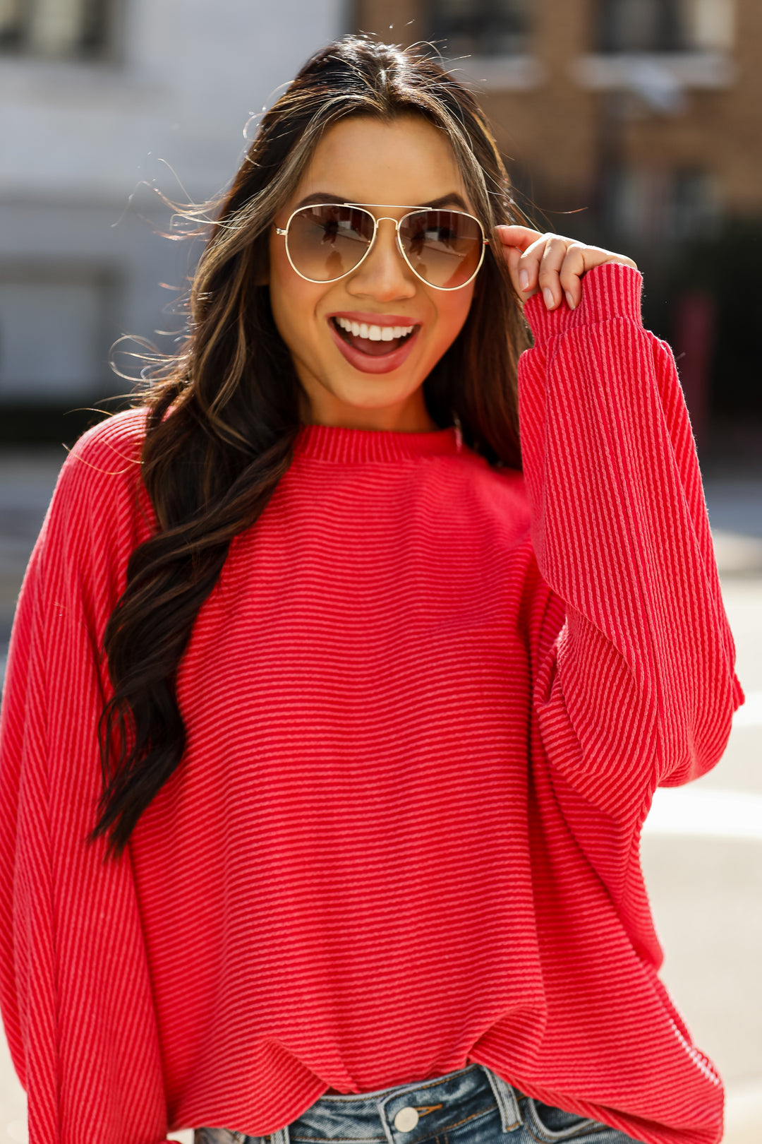 red Oversized Corded Top