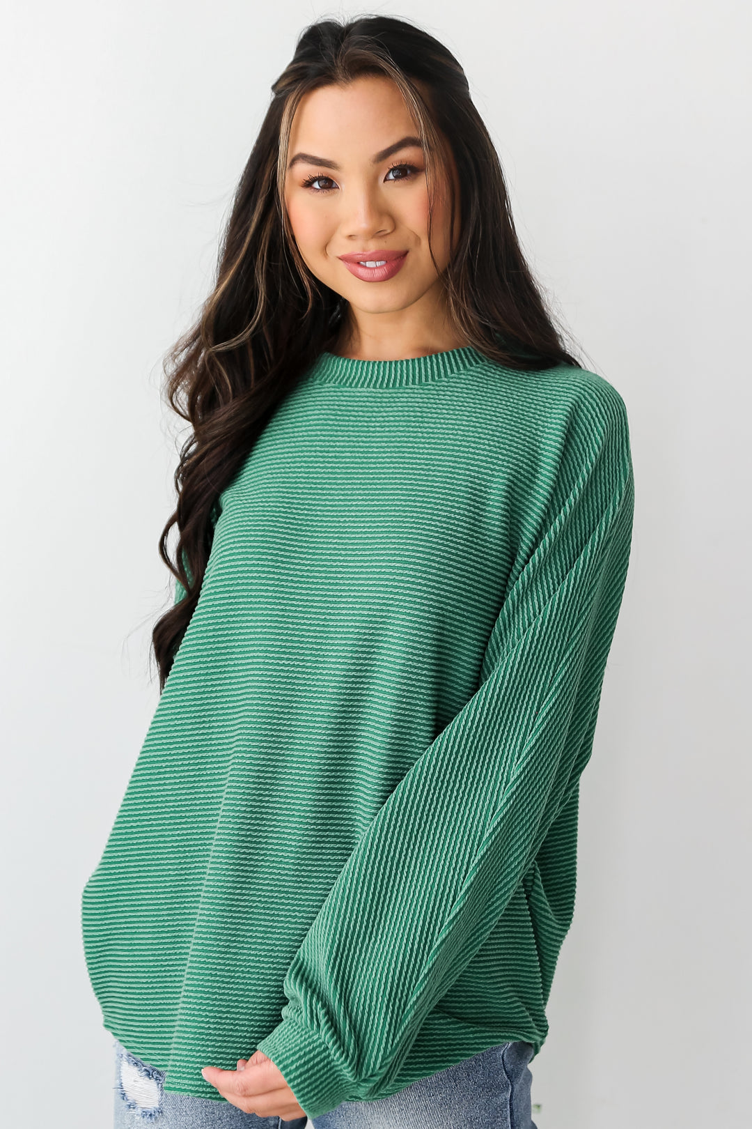 green Oversized Corded Top front view