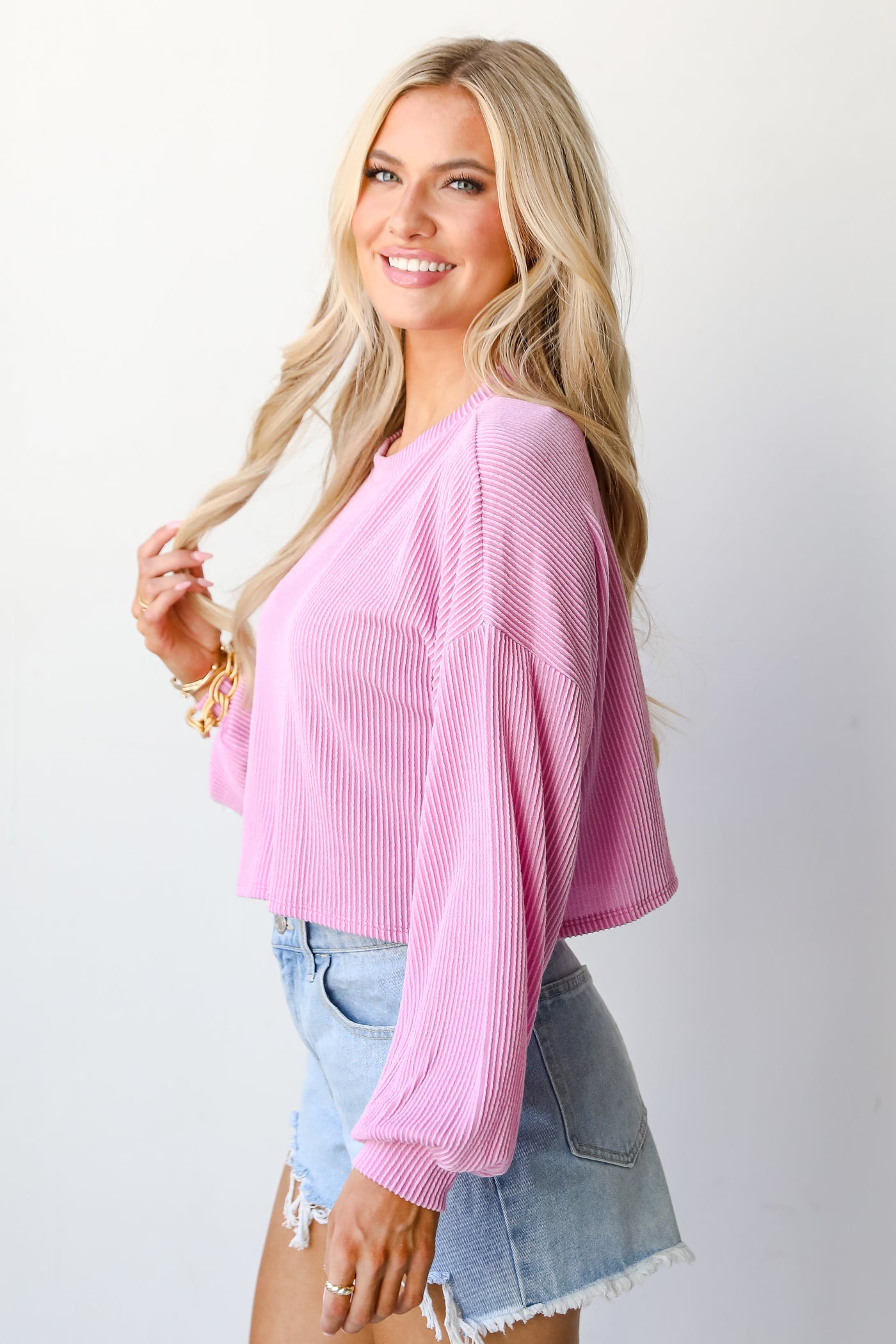 lavender Cropped Corded Top side view