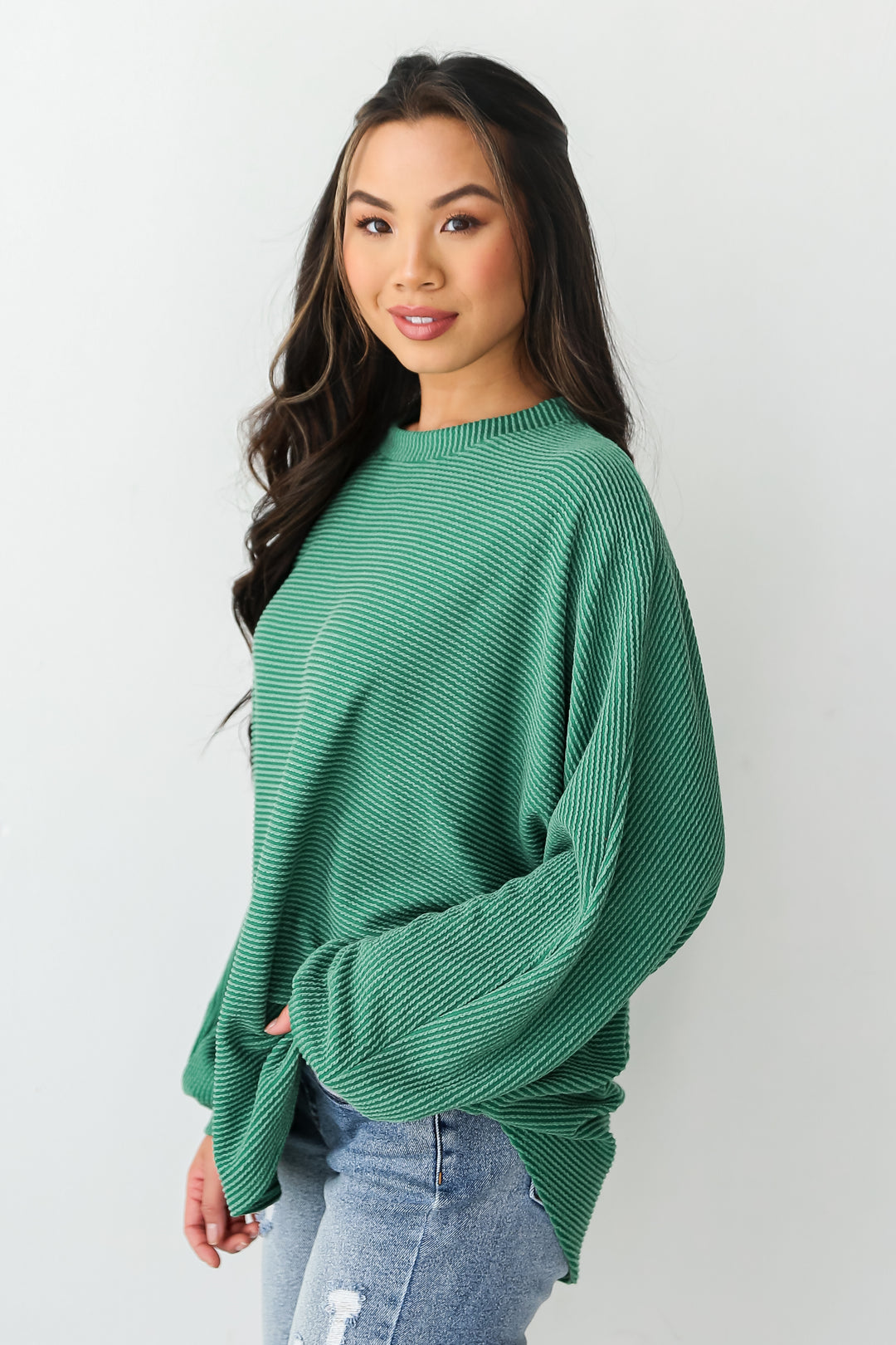 green Oversized Corded Top side view